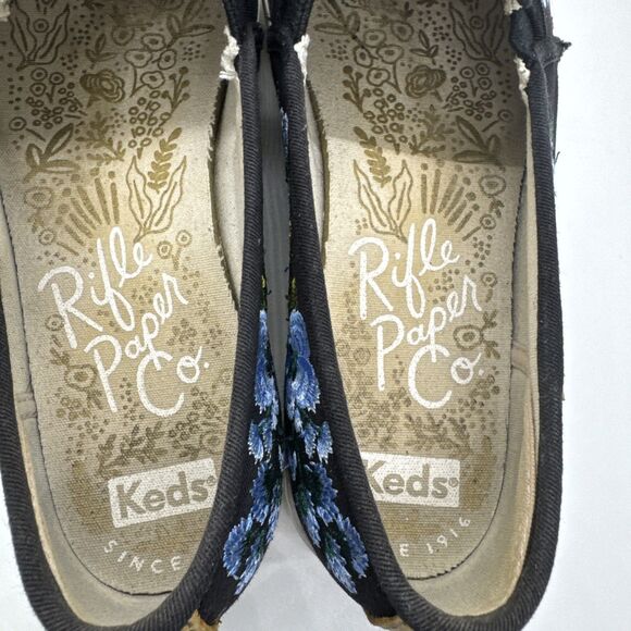 Keds x Rifle Paper Co. Black Floral Embroidered Slip-on Casual Sneakers Size 7 - Picture 7 of 12